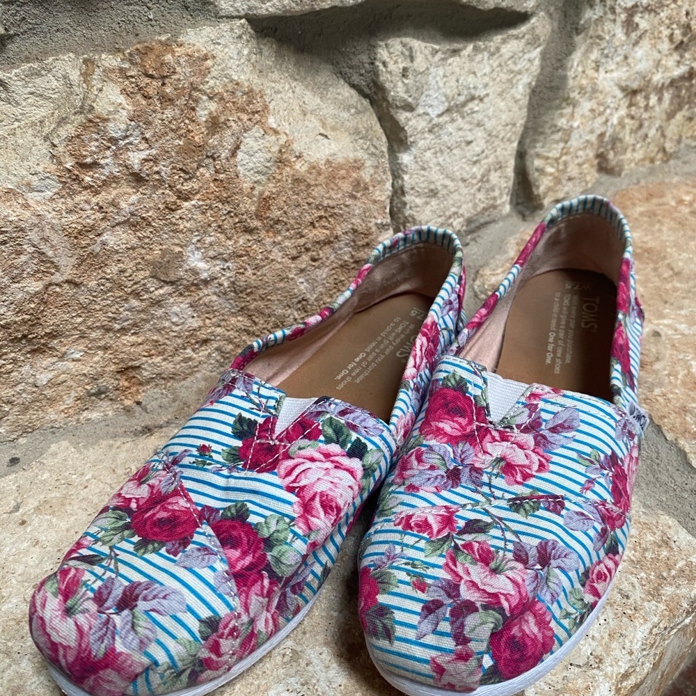 Toms Blue and Pink Floral Flats